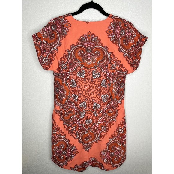 Banana Republic Romper Womens 6 Orange Paisley Print Wrap V-Neck Short Sleeve - Picture 7 of 9
